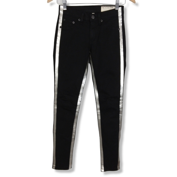 Rag & Bone Ankle Crop Tuxedo Jeans Size 24 In Black/Silver Combo - Picture 2 of 9
